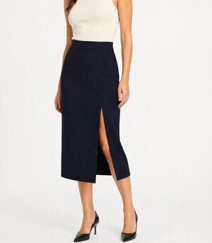Aritzia/ Wilfred Navy Midi Pencil Skirt with Front Slit